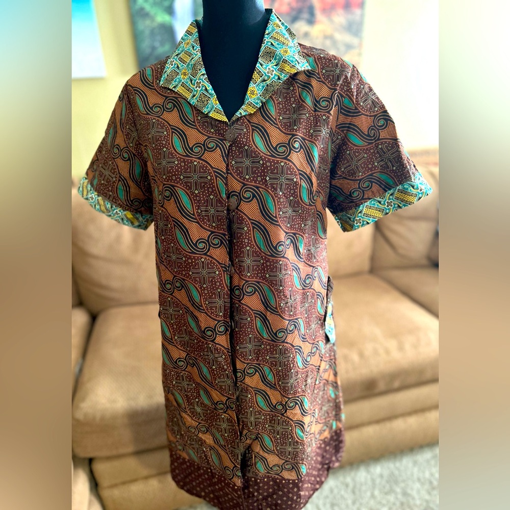 Kencana Ungu Batik Short Sleeve Dress with Decorative Side Detail
